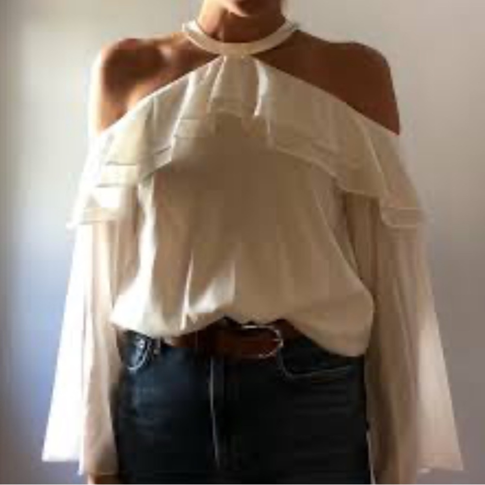 Alice + Olivia Cream Ruffle Blouse